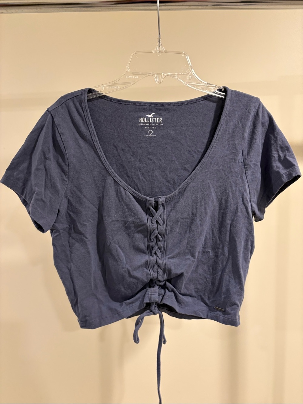 Hollister Blue Lace-Up Short Sleeve Crop Top